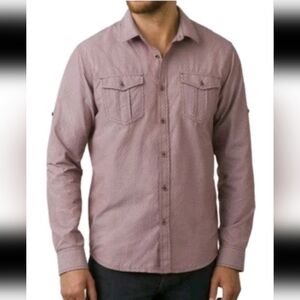 Prana Men's Ascension Button Up Shirt Size Large Pink Red Travel Gorpcore Hiking